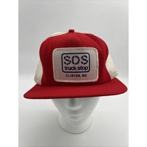 Vintage SOS Truck Stop Clinton, MS Trucker Hat Made In USA SnapBack Cap One Size